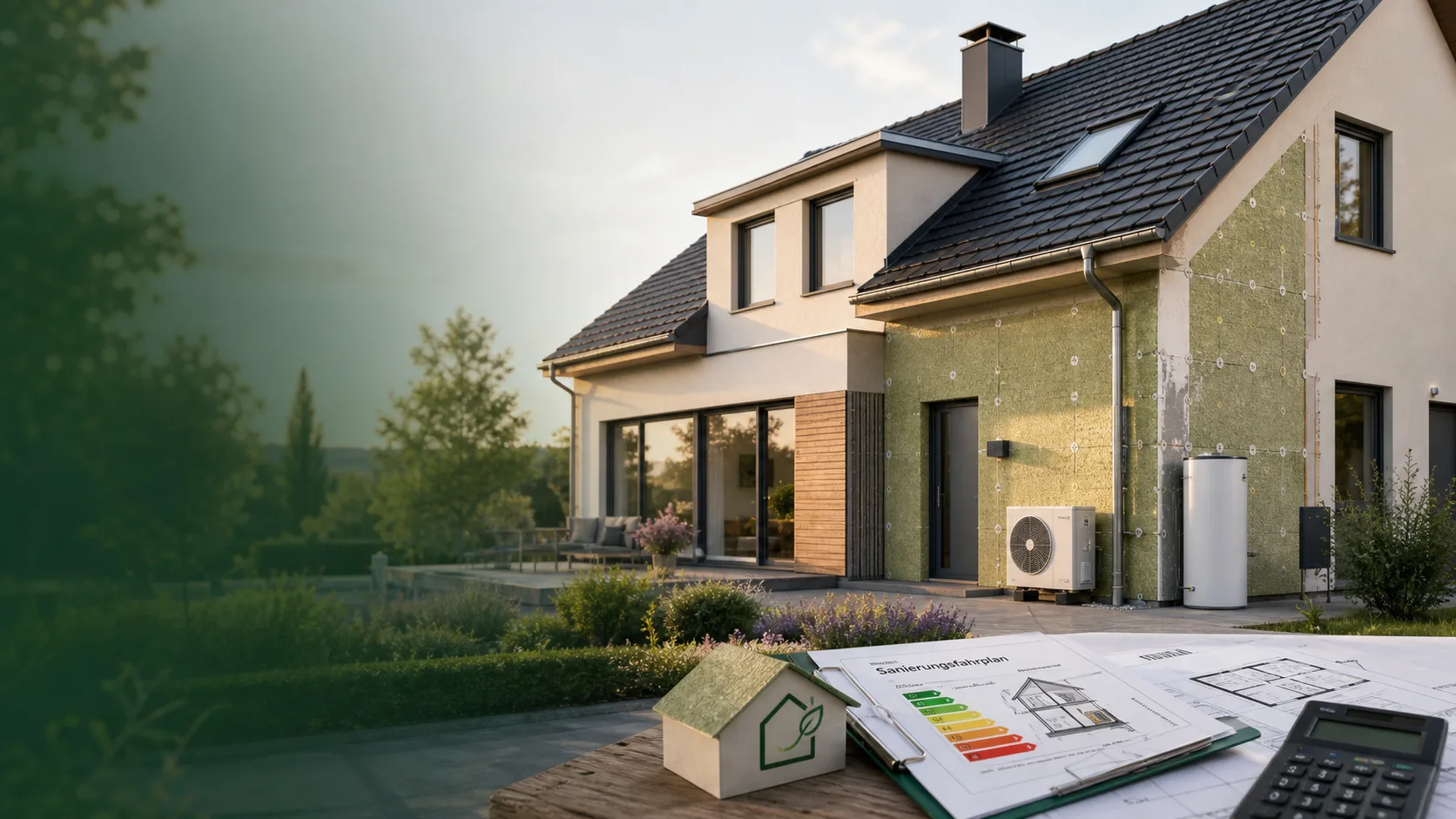 Energetische Sanierung eines Wohnhauses mit Fassadendämmung, Wärmepumpe und Sanierungsfahrplan (iSFP)